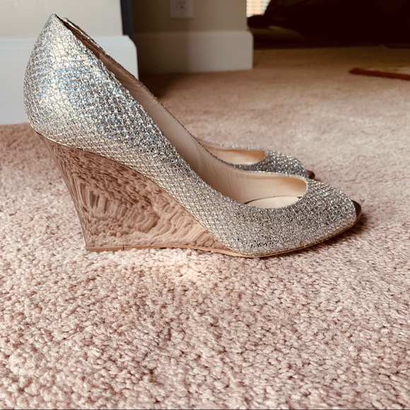 Jimmy Choo Baxen Glitter Wedge/Size 37.5/7 - Picture 1 of 10